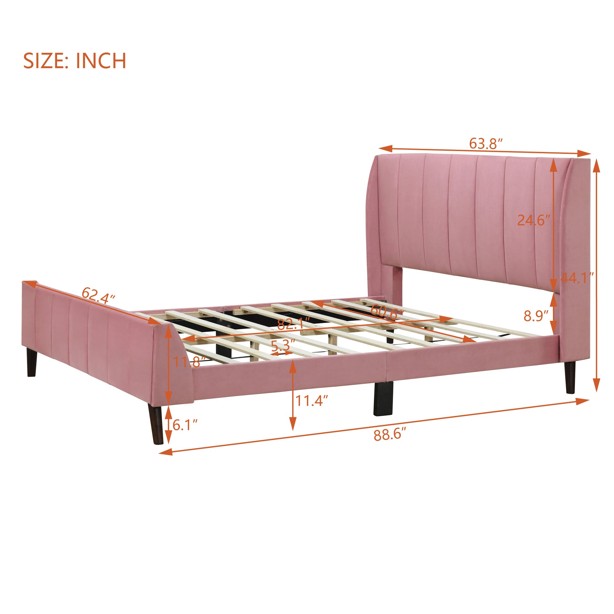 Queen Size Upholstered Platform Bed, Velvet, Pink - Atlantic Fine Furniture Melbourne FL