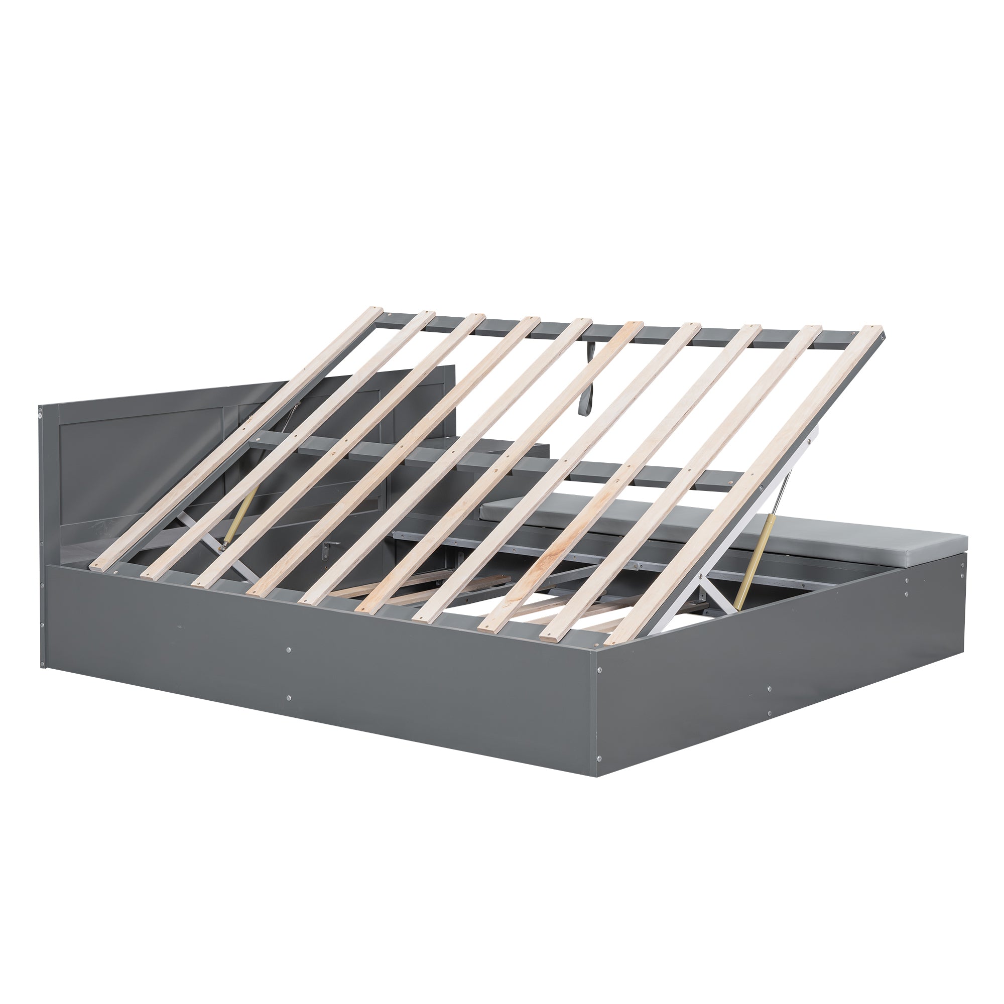 Full Size Wood Storage Hydraulic Platform Bed with Twin Size Trundle, Side Table and Lounge, Gray - Atlantic Fine Furniture Melbourne FL