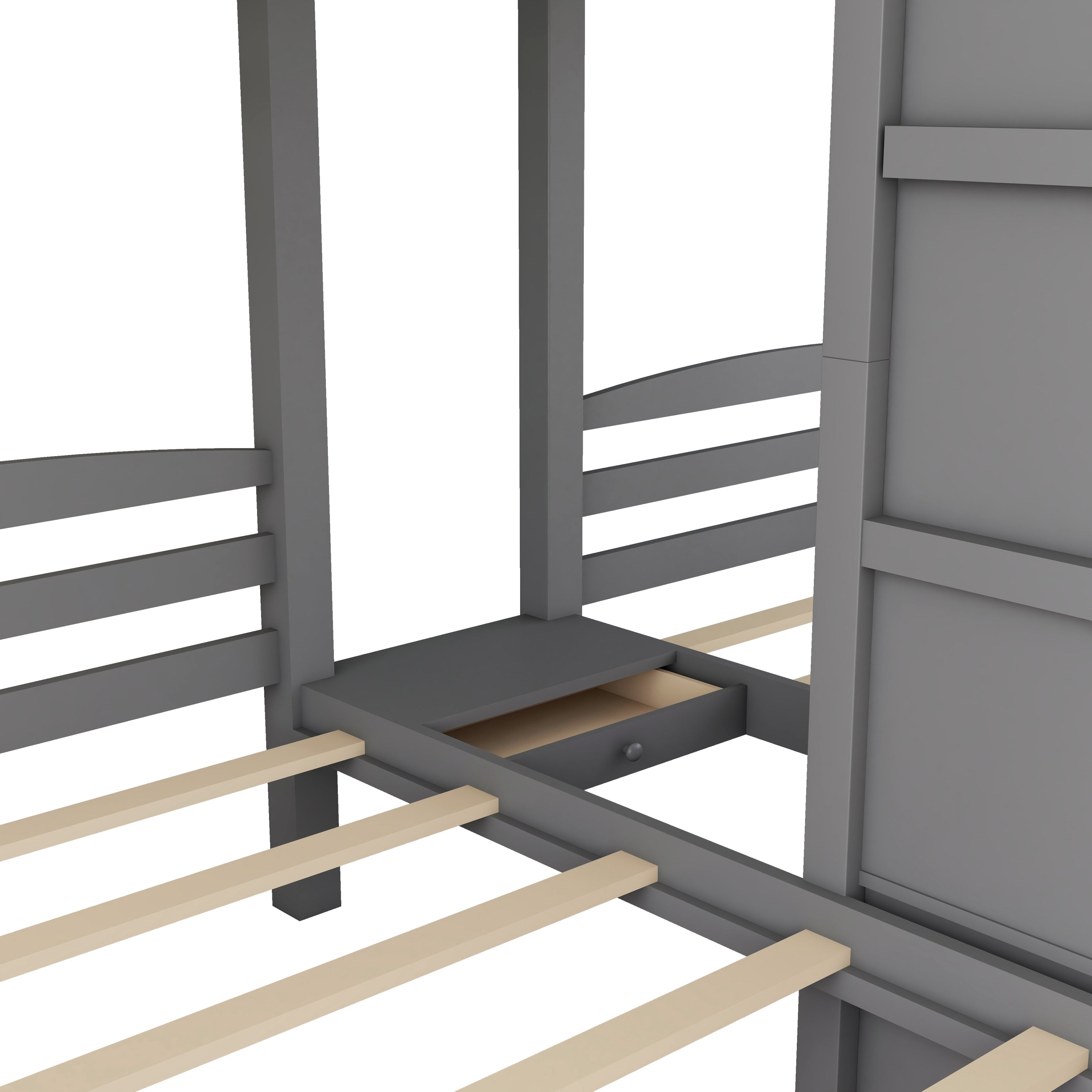 Twin over Twin & Twin Bunk Bed with Built-in Staircase and Storage Drawer,Gray - Atlantic Fine Furniture Melbourne FL