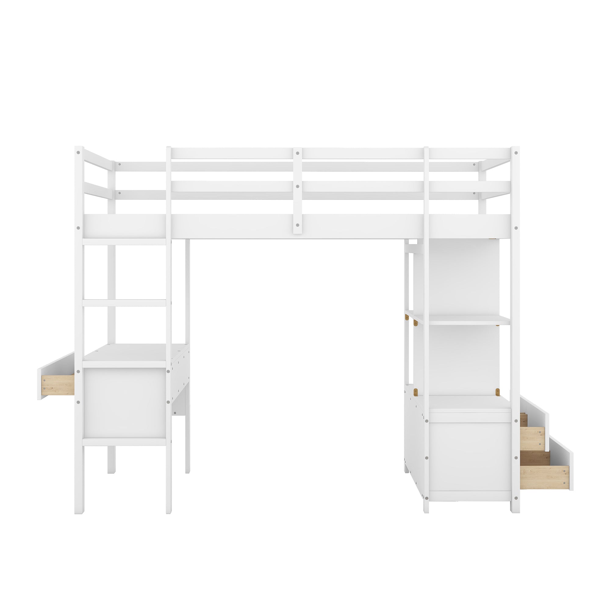 Twin Size Loft Bed with Built-in Desk with Two Drawers, and Storage Shelves and Drawers,White - Atlantic Fine Furniture Melbourne FL
