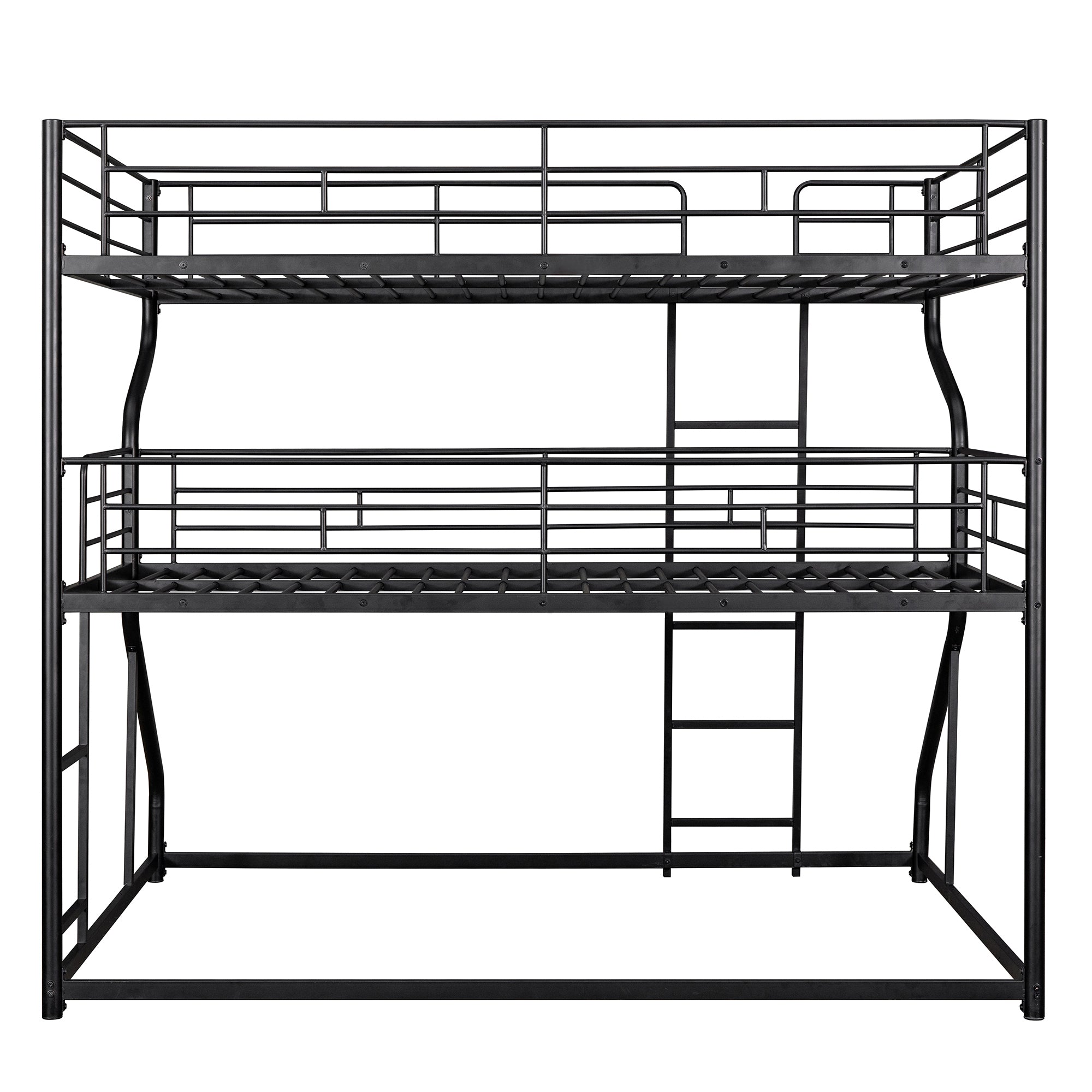 Full XL over Twin XL over Queen Size Triple Bunk Bed with Long and Short Ladder,Black