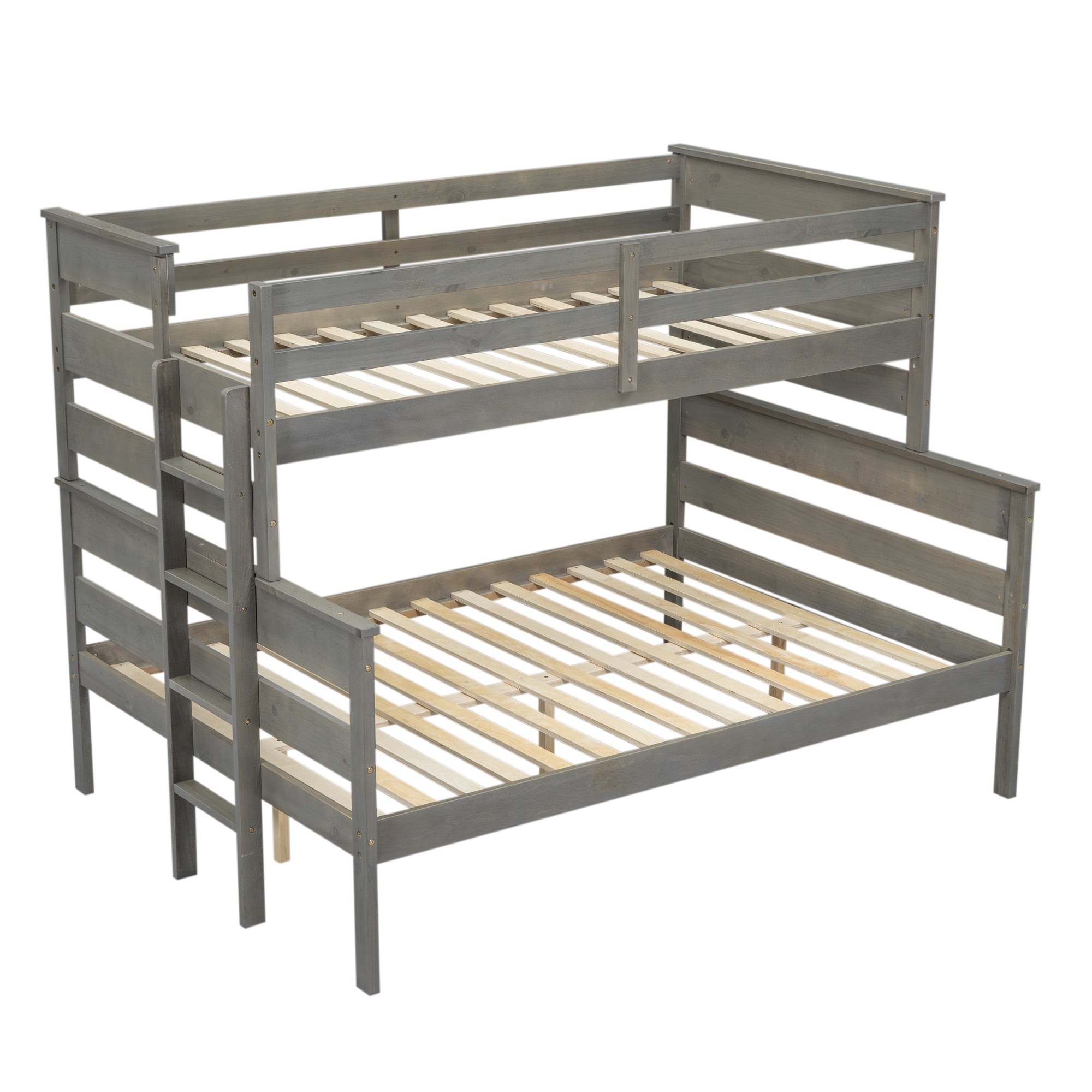 Wood Twin XL over Queen Bunk Bed with Ladder, Gray - Atlantic Fine Furniture Melbourne FL