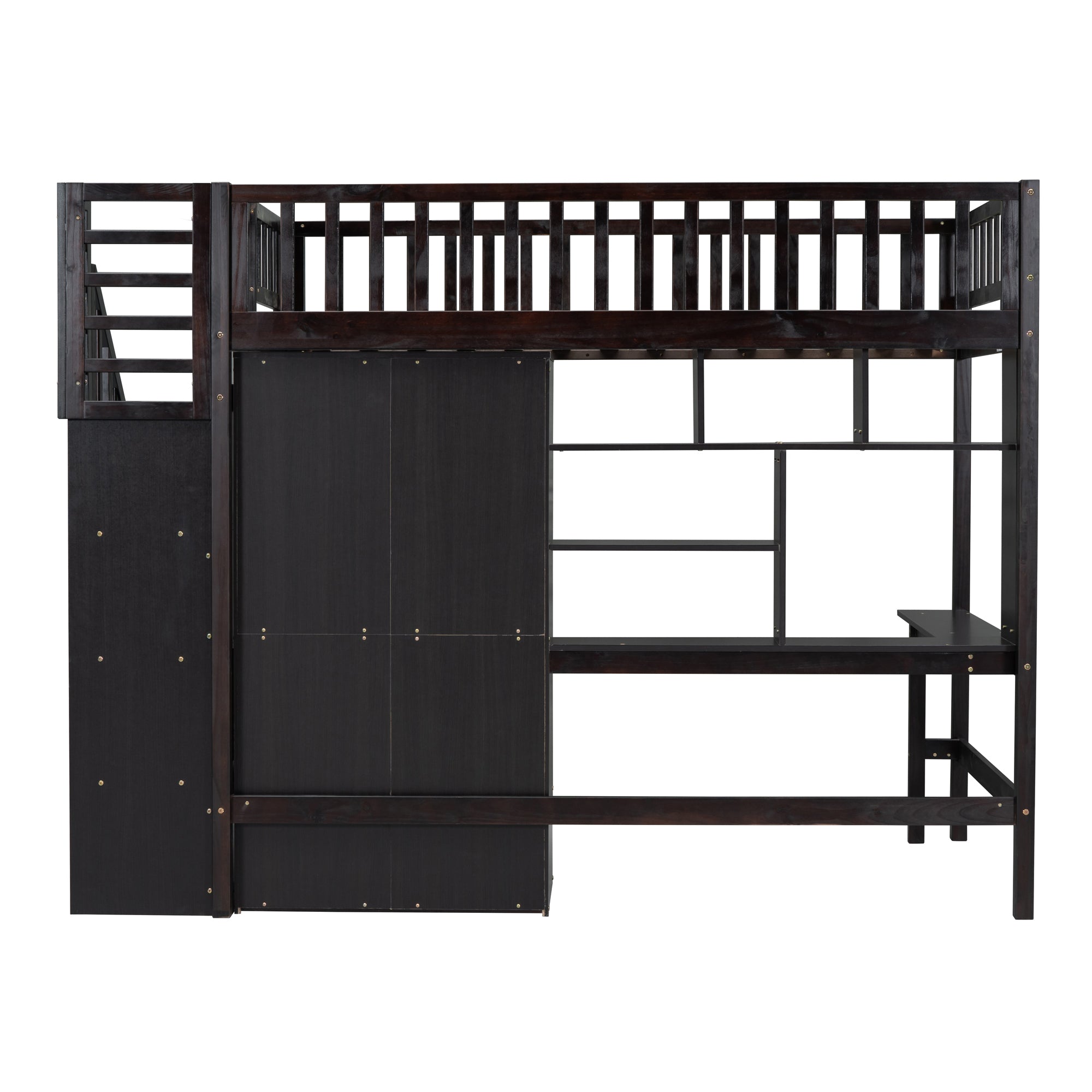 Twin size Loft Bed with Bookshelf,Drawers,Desk,and Wardrobe-Espresso - Atlantic Fine Furniture Melbourne FL
