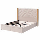 Modern Upholstered LED Bed Frame With Storage Drawers, Wingback Headboard, RGB Light
