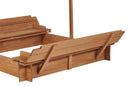 Kids Sandbox With Adjustable Cover, Sand Box With 2 Foldable Bench Seats, Outdoor Sandpit For Backyard Play - Light Brown