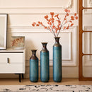 Modern Droplet Shaped Floor Vase Set, Glazed Metal Decorative Vases 3 Piece Home Decor - Aqua Blue