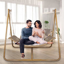 Hammock Swing Chair With Stand For Indoor, Outdoor, Anti-Rust Wood-Colored Frame With Cushion Oversized Double Hammock Chair For Patio Balcony Bedroom Ban On Amazon - Gold / Brown