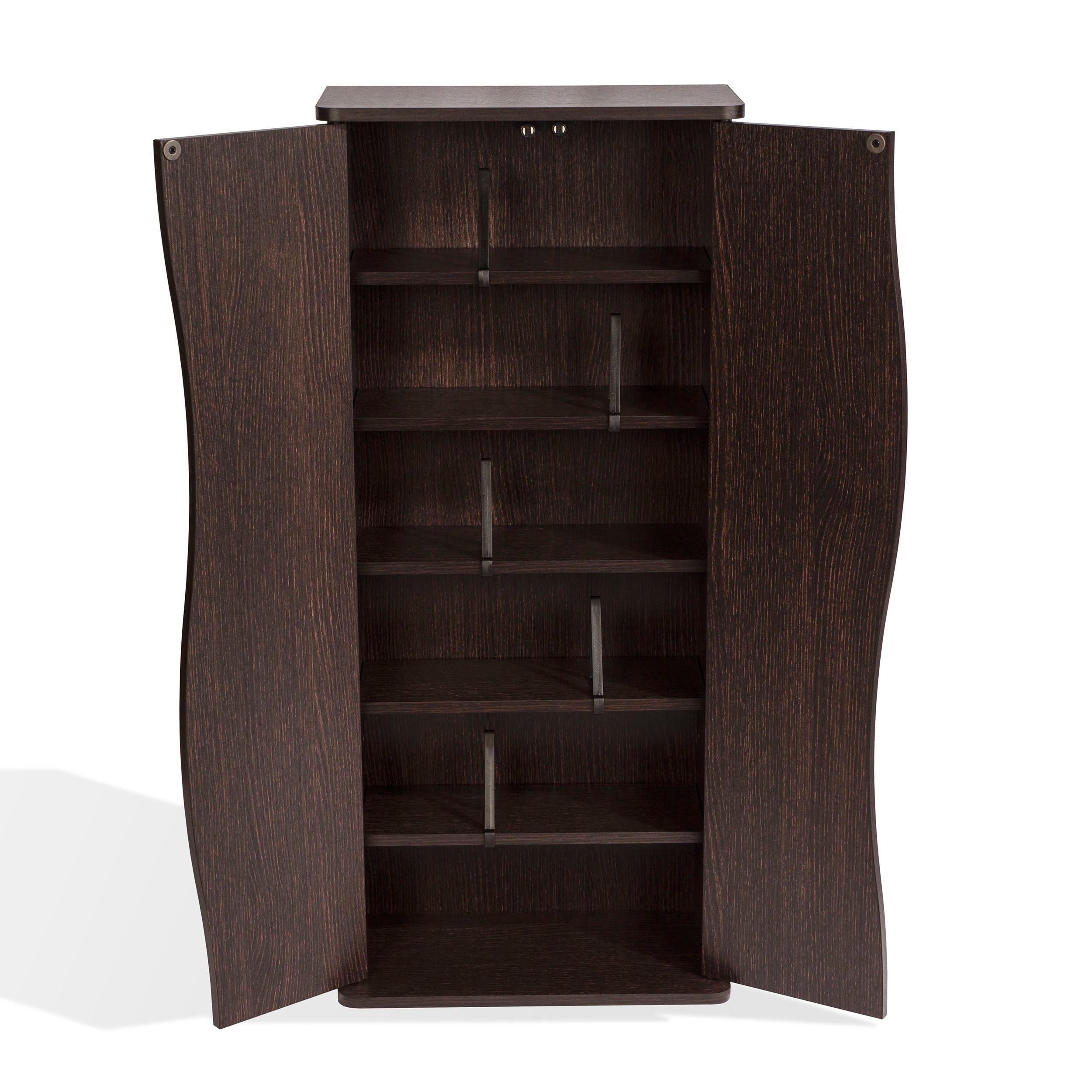 Multimedia Cabinet, 5 Sliding Dividers, Push to Open Magnetic Doors, 2 Fixed Shelves, 4 Adjustable Shelves in Espresso Brown
