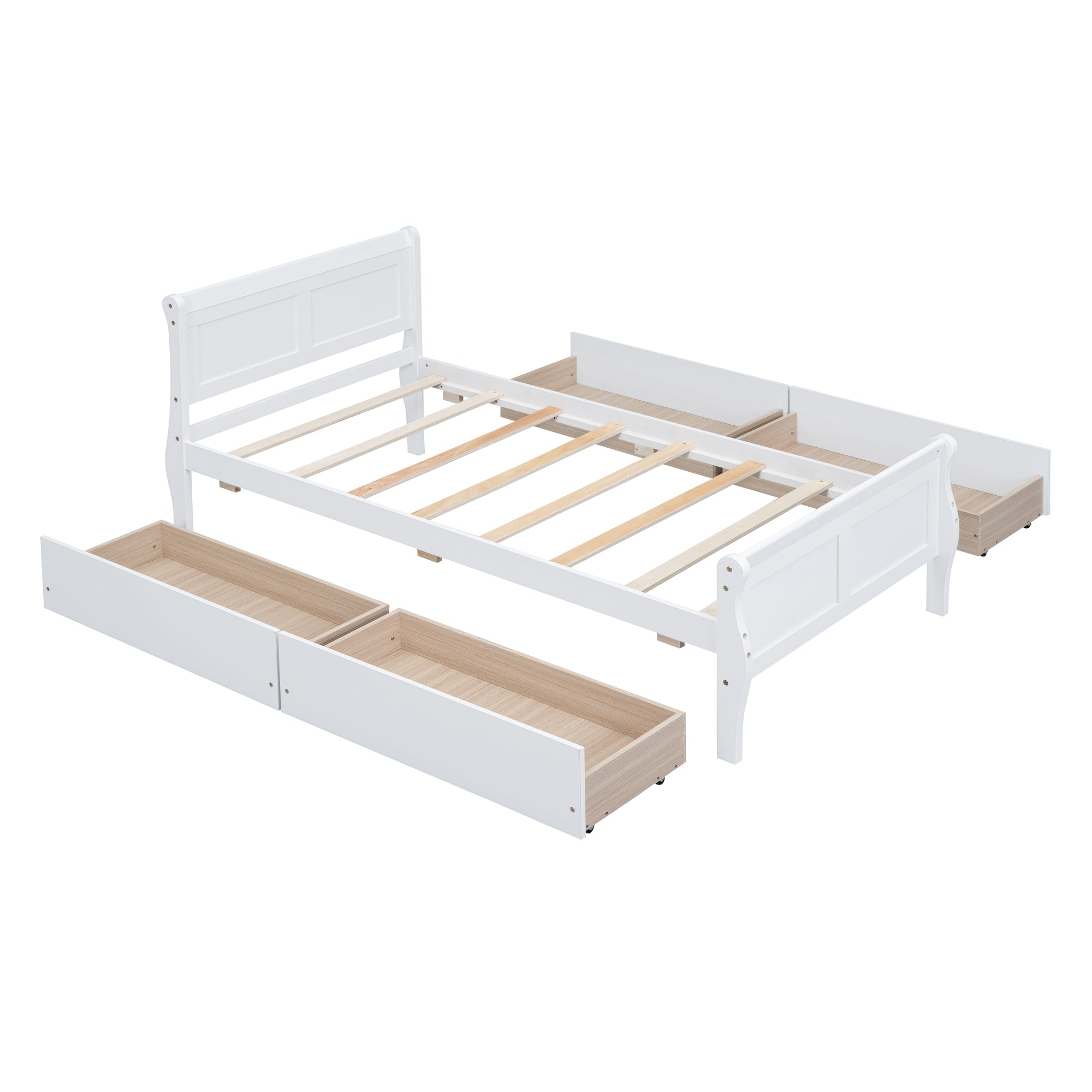 Twin Size Wood Platform Bed with 4 Drawers and Streamlined Headboard & Footboard, White - Atlantic Fine Furniture Melbourne FL