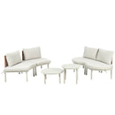 6 Piece Patio Set, Half Moon Outdoor Sectional Sofa With 2 High Low Coffee Tables, 4 Pillows & Cushions