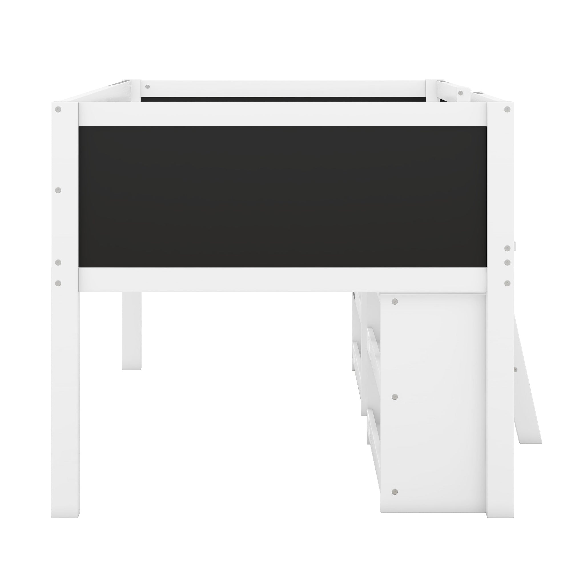 Twin Size Low Loft Bed with Two Movable Shelves and Ladder,with Decorative Guardrail Chalkboard,White(Old SKU: WF283286AAK) - Atlantic Fine Furniture Melbourne FL