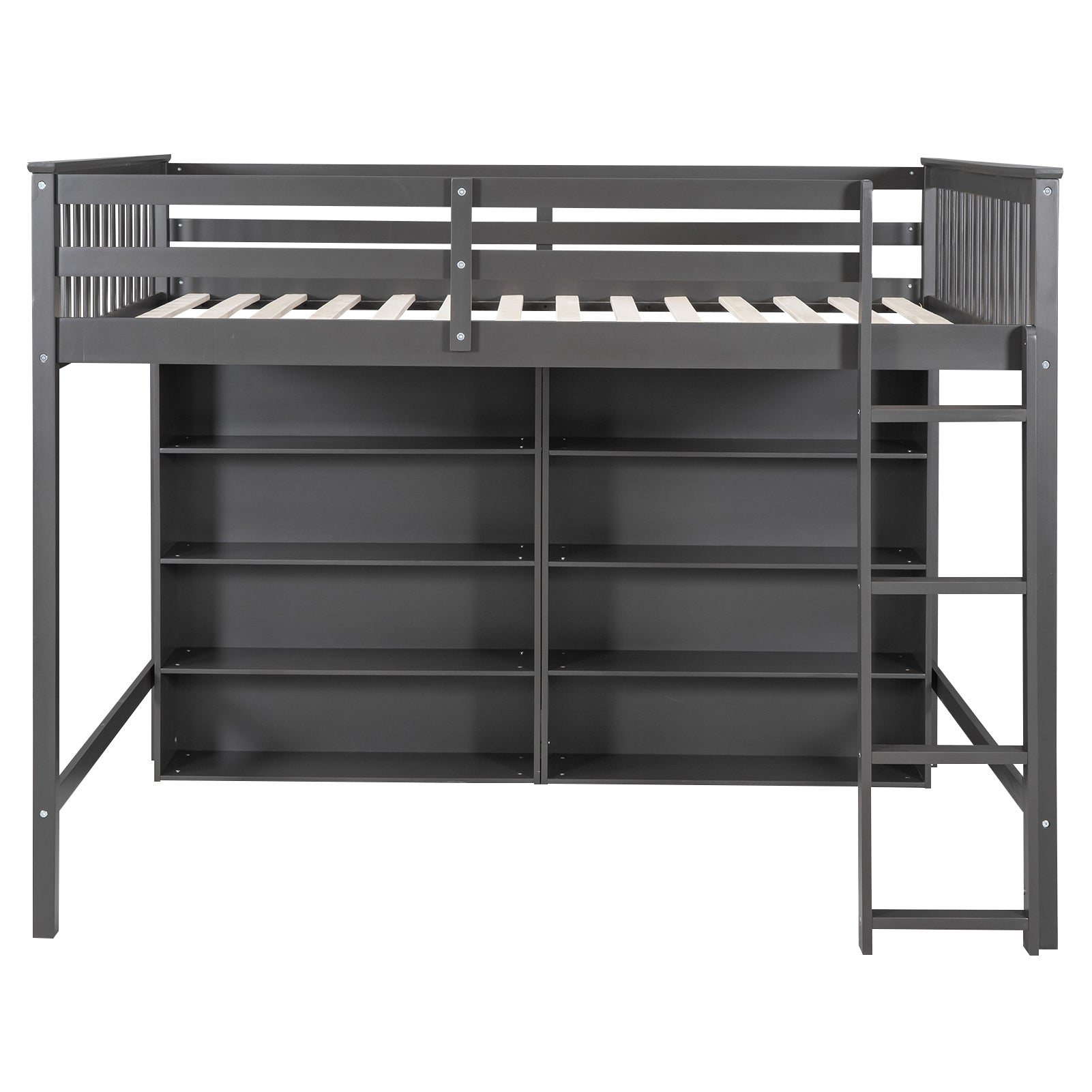 Full Size Loft Bed with 8 Open Storage Shelves and Built-in Ladder, Gray - Atlantic Fine Furniture Melbourne FL
