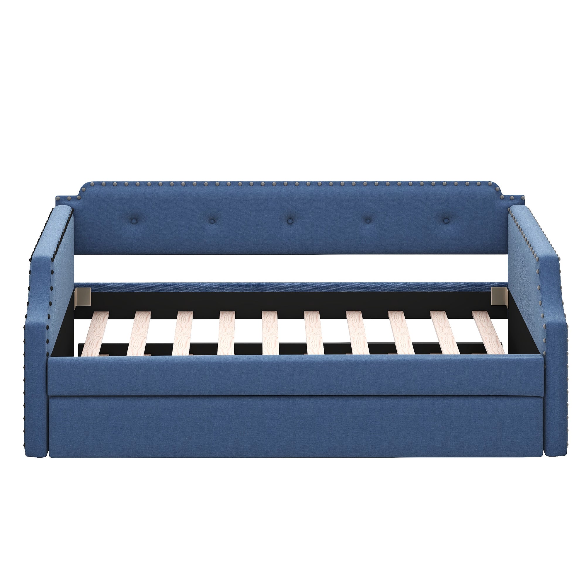 Upholstered Daybed with Trundle, Wood Slat Support,Upholstered Frame Sofa Bed , Twin,Blue - Atlantic Fine Furniture Melbourne FL