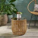 Boho Arias - Side Table With Tempered Glass Top And Rattan Wrap