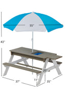 Wooden Kids Picnic Table, Sand And Water Table With Umbrella, Activity Table For Outdoor Backyard Patio Play - White / Gray