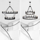 2 Tiers Wagon Wheel Chandelier Wooden Farmhouse 36 Light (24 / 12) Or (12 / 24) Metal Chandeliers 2 Story Light Fixtures Industrial For High Ceiling Living Dining Room Foyer, Adjustable Height - Black