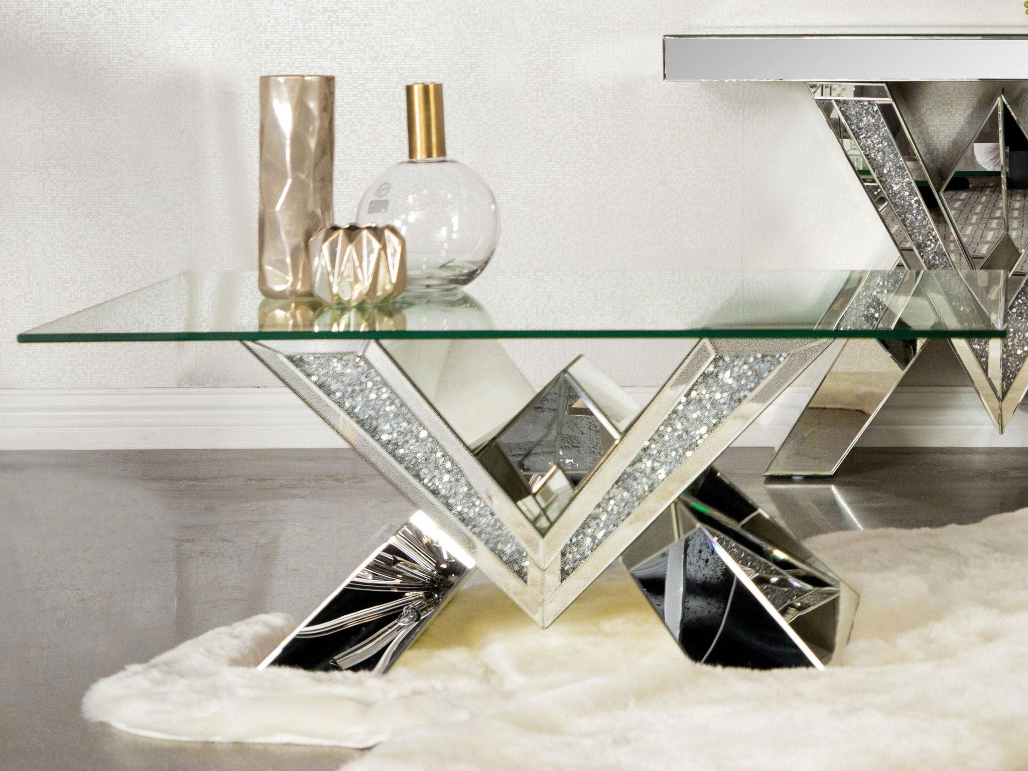 Taffeta Glass Top Mirrored Acrylic Coffee Table Silver - Atlantic Fine Furniture Melbourne FL