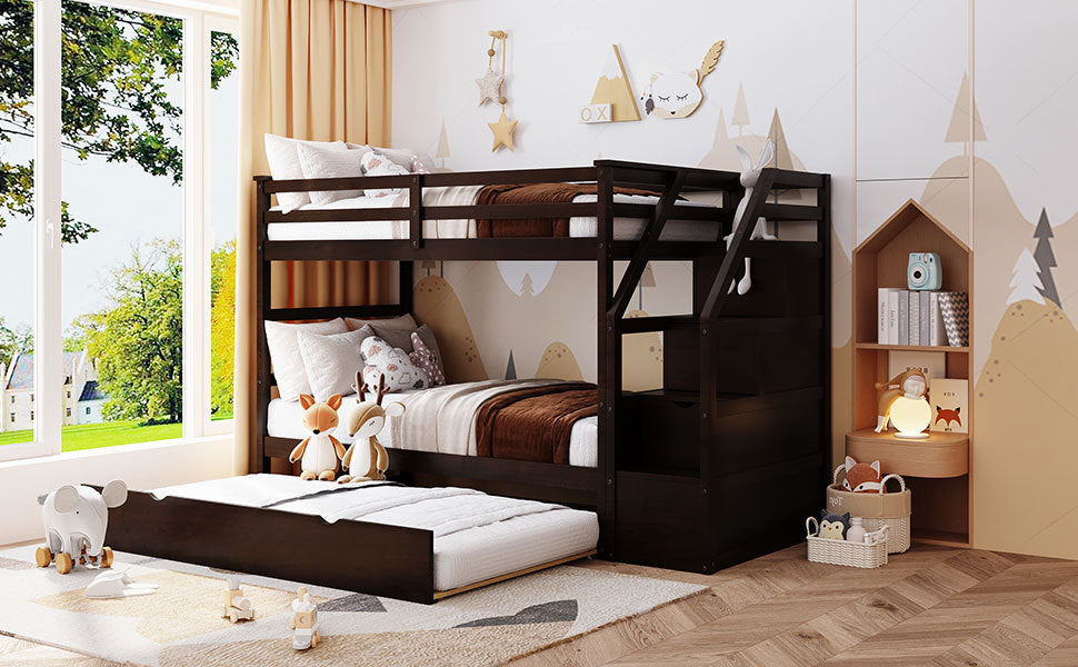 Twin-Over-Twin Bunk Bed with Twin Size Trundle and 3 Storage Stairs,Espresso (OLD SKU :LP000064AAP) - Atlantic Fine Furniture Melbourne FL