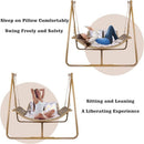 Hammock Swing Chair With Stand For Indoor, Outdoor, Anti-Rust Wood-Colored Frame With Cushion Oversized Double Hammock Chair For Patio Balcony Bedroom Ban On Amazon - Gold / Brown