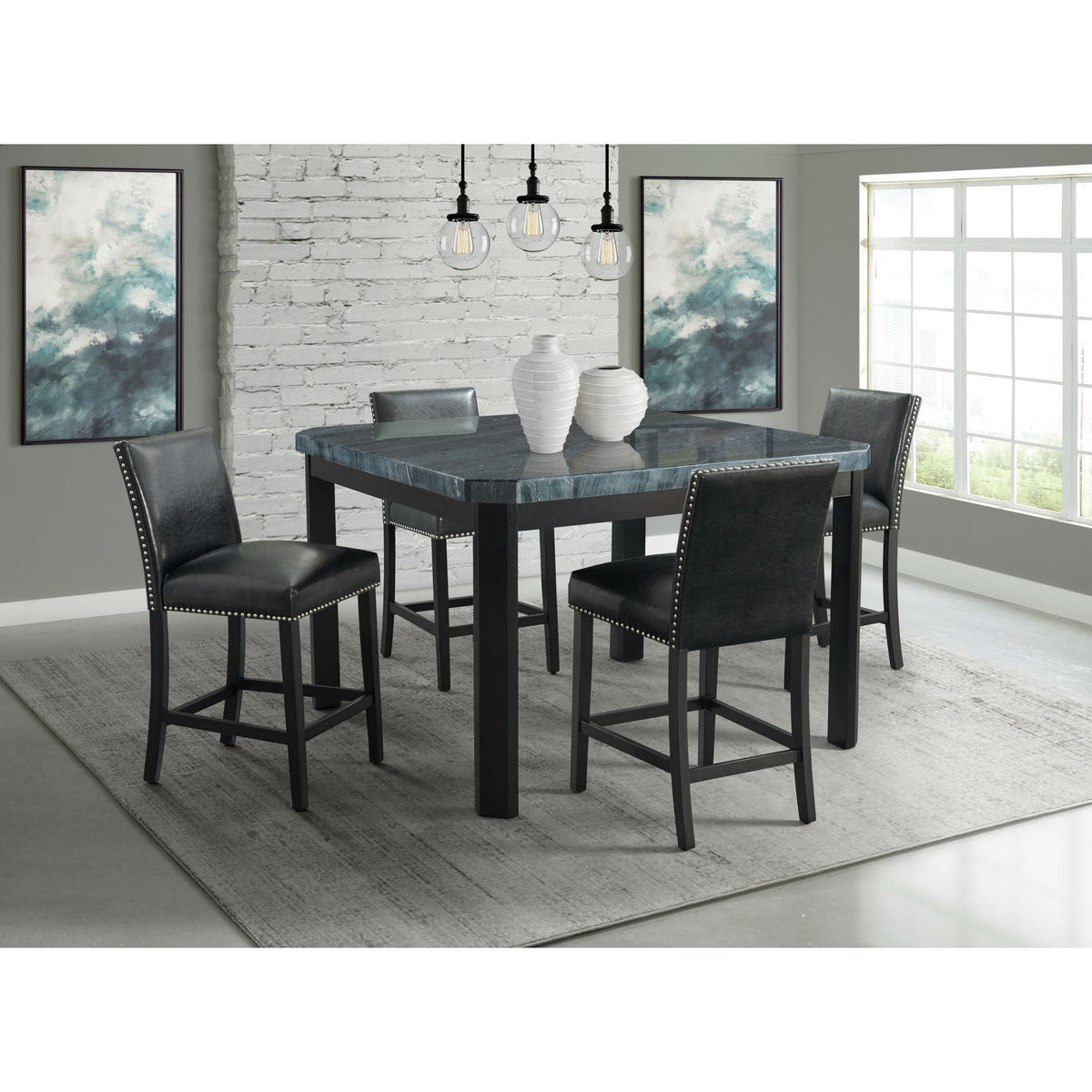 Francesca Square Counter Height Dining Set in Black by Elements International