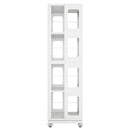 4 Tier All Steel Rotating Bookshelf With 360° Wheels, Large Size Sturdy & Spacious Book Rack, New Style Bookshelf - White