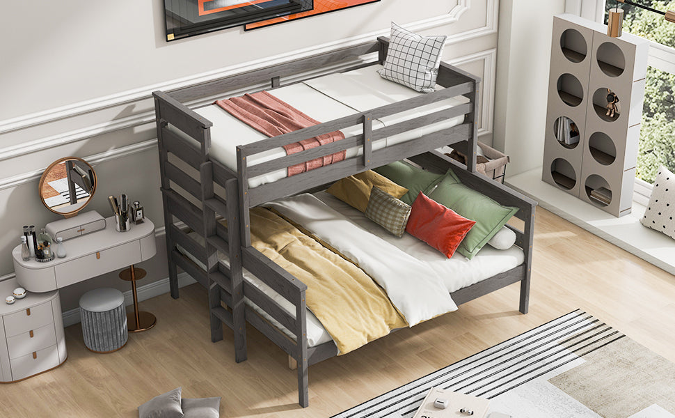 Wood Twin XL over Queen Bunk Bed with Ladder, Gray - Atlantic Fine Furniture Melbourne FL