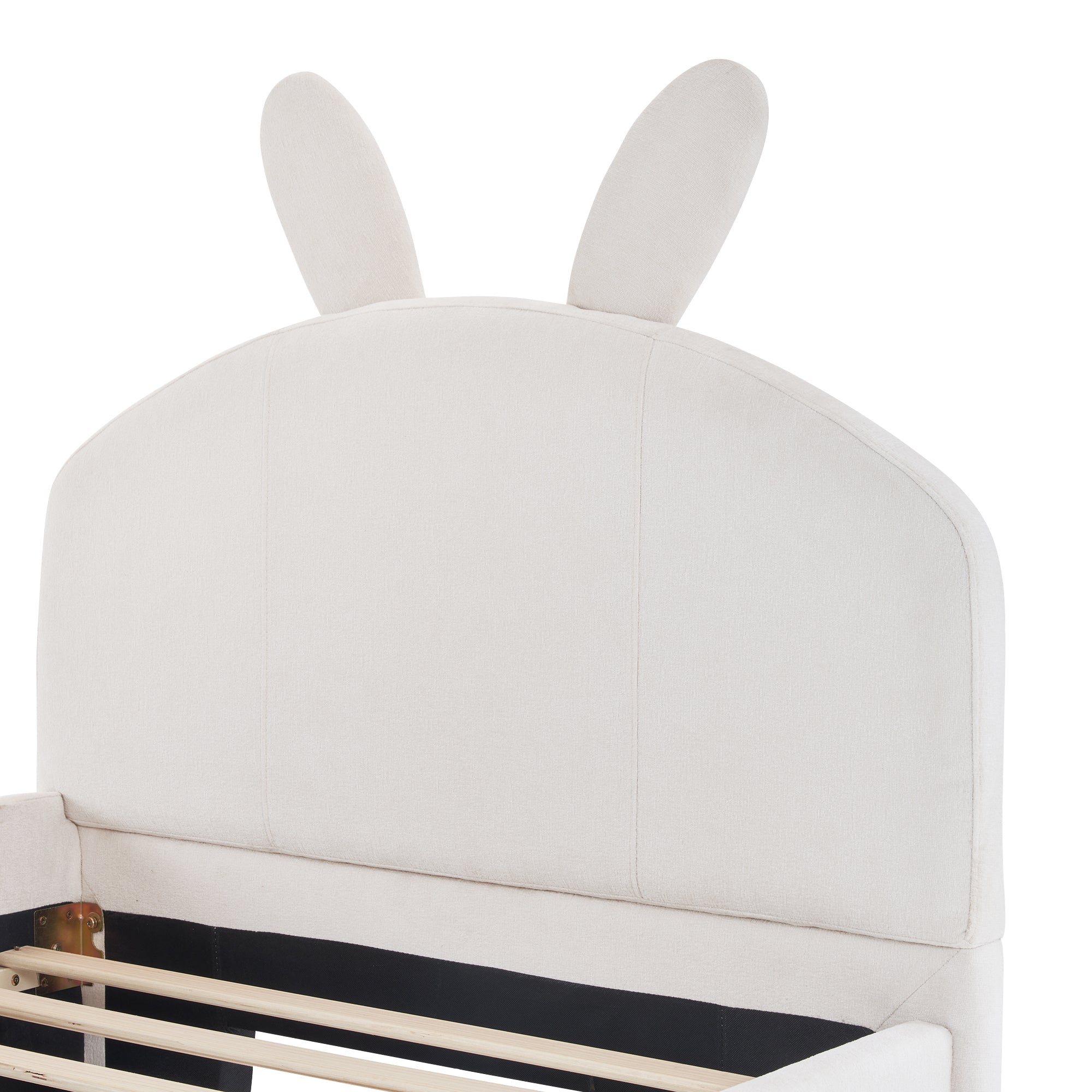 Twin Size Upholstered Platform Bed with Cartoon Ears Shaped Headboard and 2 Drawers, White - Atlantic Fine Furniture Melbourne FL