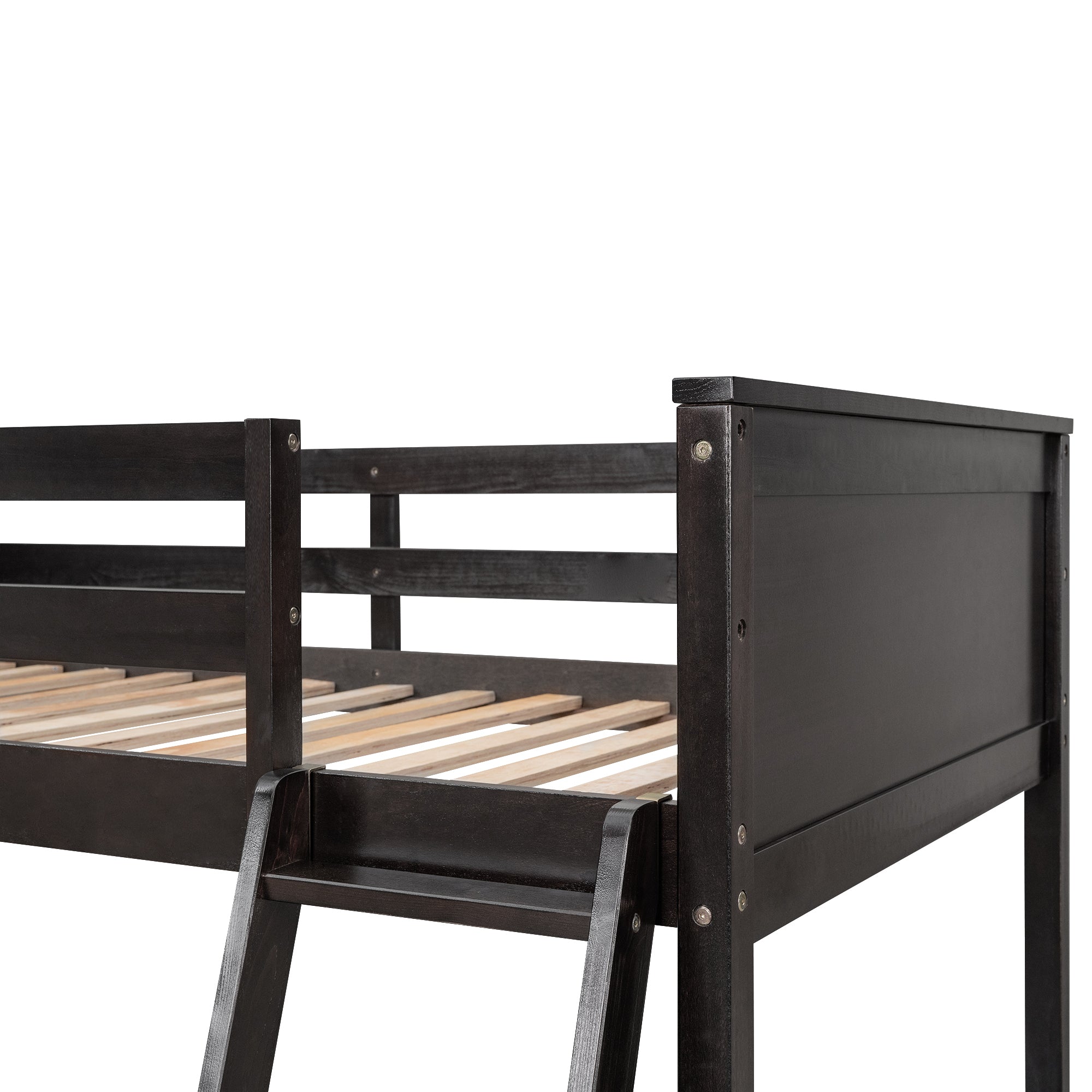 Twin size Loft Bed with Shelves and Desk, Wooden Loft Bed with Desk - Espresso(OLD SKU:LT000537AAP) - Atlantic Fine Furniture Melbourne FL