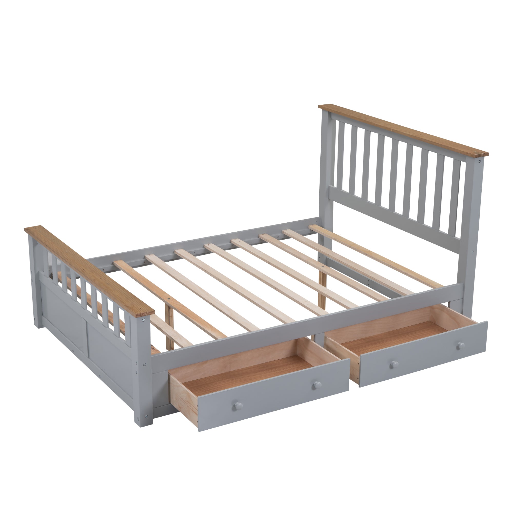 Full Size Wood Platform Bed with Two Drawers and Wooden Slat Support,Gray+Natrual - Atlantic Fine Furniture Melbourne FL