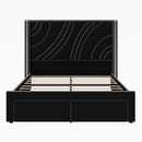 Modern Upholstered LED Bed Frame With Storage Drawers, Wingback Headboard, RGB Light