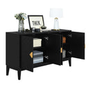 4 Door Sideboard Storage Cabinet For Living Room And Dining Room, 2 Large Cabinets With Gold Handles And Adjustable Shelf - Black