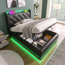 Upholstered Bed, 360 Surround LED Function, Remote Control, Hydraulic Storage Bed With USB, Type-C Charging (Without Mattress)