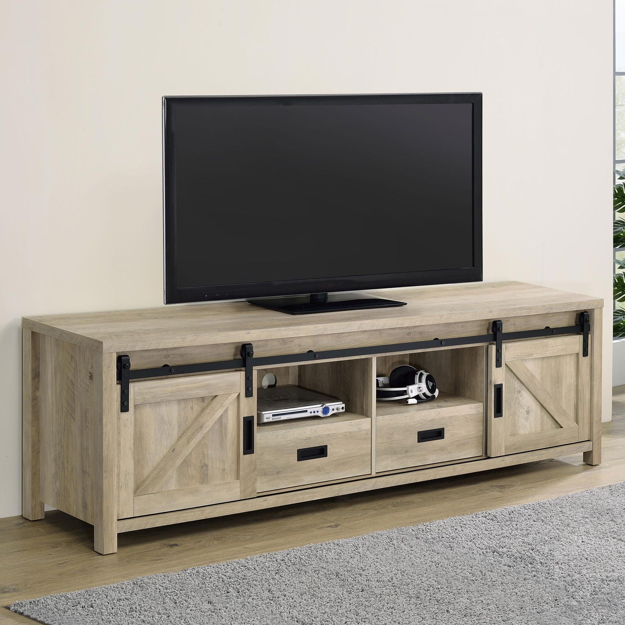 Madra 2-door Engineered Wood 79-inch TV Stand Distressed Pine