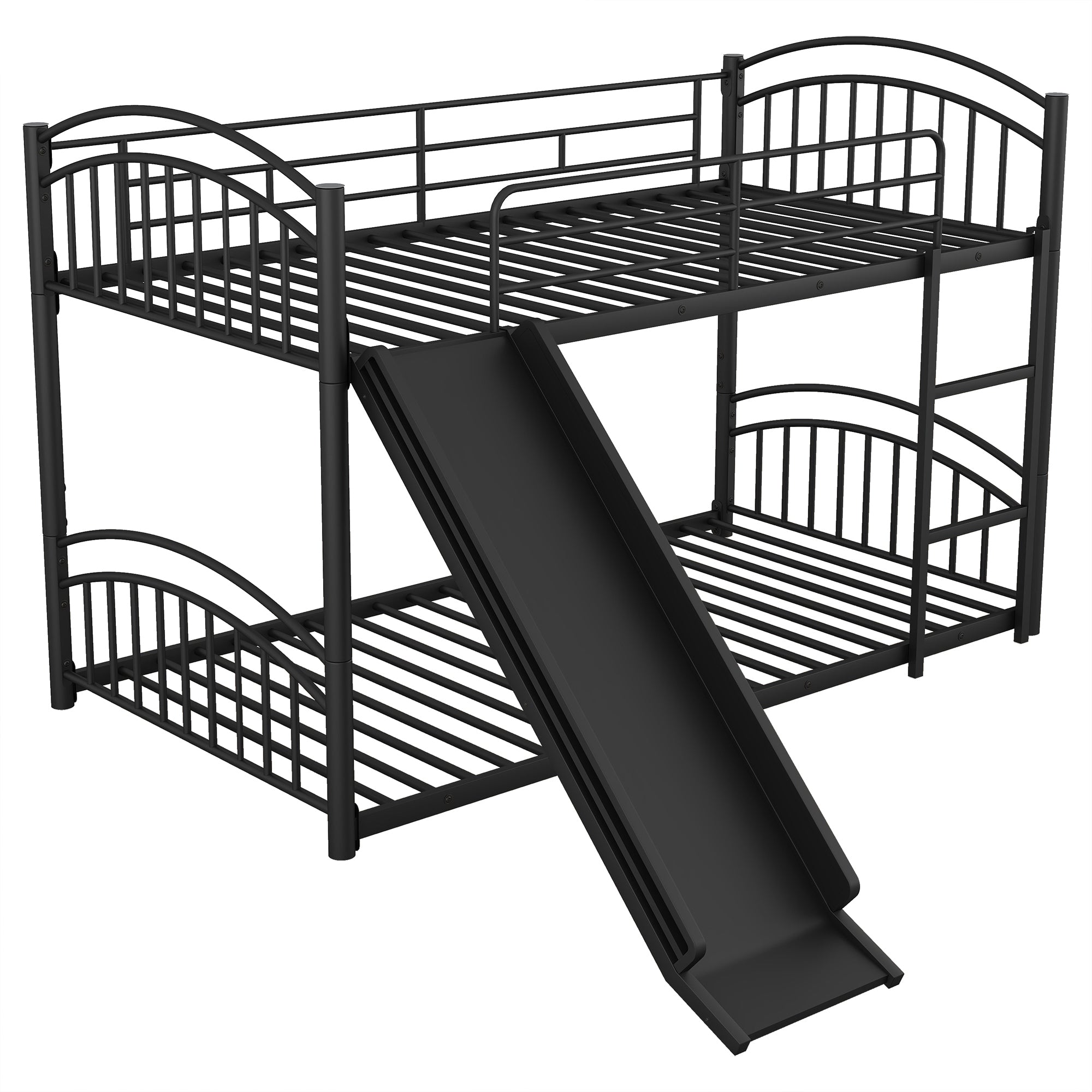 Twin Over Twin Metal Bunk Bed With Slide,Kids House Bed Black - Atlantic Fine Furniture Melbourne FL