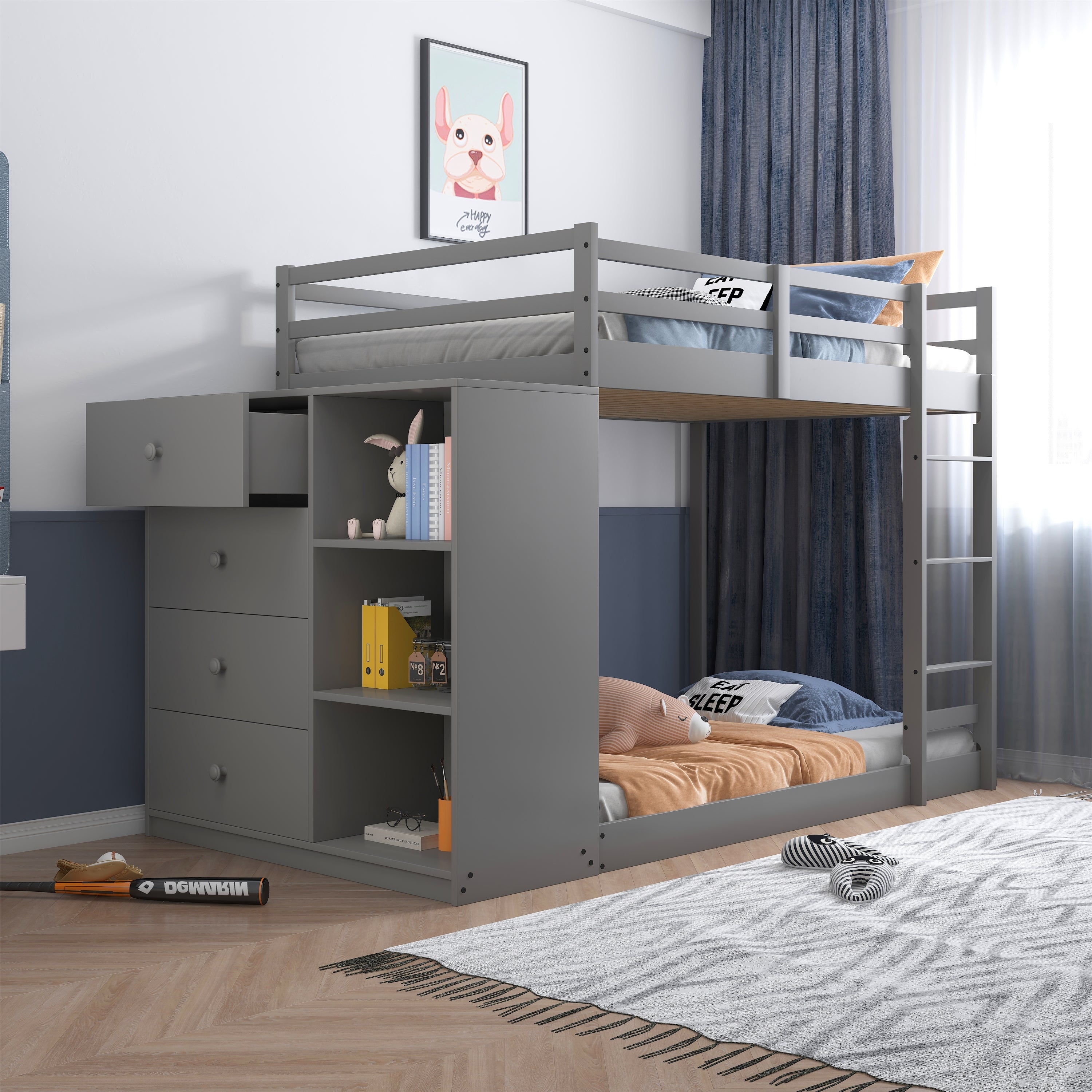 ACME Gaston Twin/Twin Bunk Bed w/Cabinet, Gray Finish BD01372 - Atlantic Fine Furniture Melbourne FL