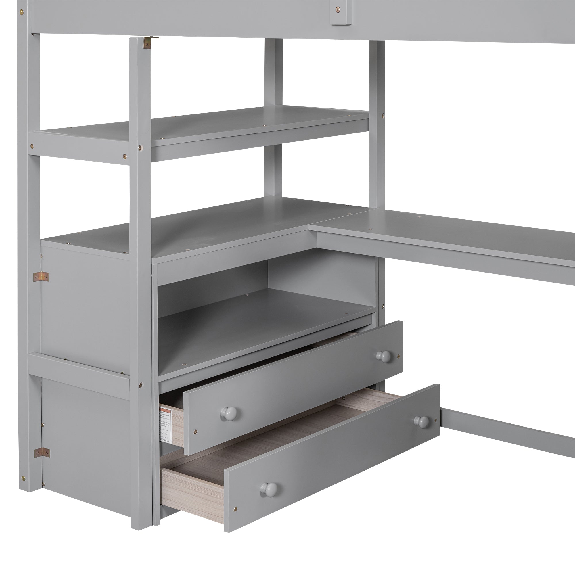 Twin Size Loft Bed with Desk and Shelves, Two Built-in Drawers, Storage Staircase, Gray - Atlantic Fine Furniture Melbourne FL