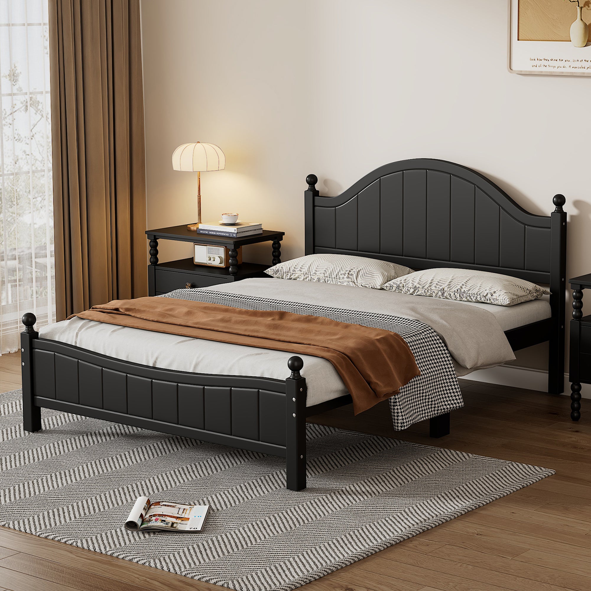 Traditional Concise Style Black Solid Wood Platform Bed, No Need Box Spring, Queen - Atlantic Fine Furniture Melbourne FL