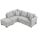L-Shaped Sectional Pull Out Sofa Bed Sleeper Sofa With Two USB Ports, Two Power Sockets And A Movable Storage Ottoman