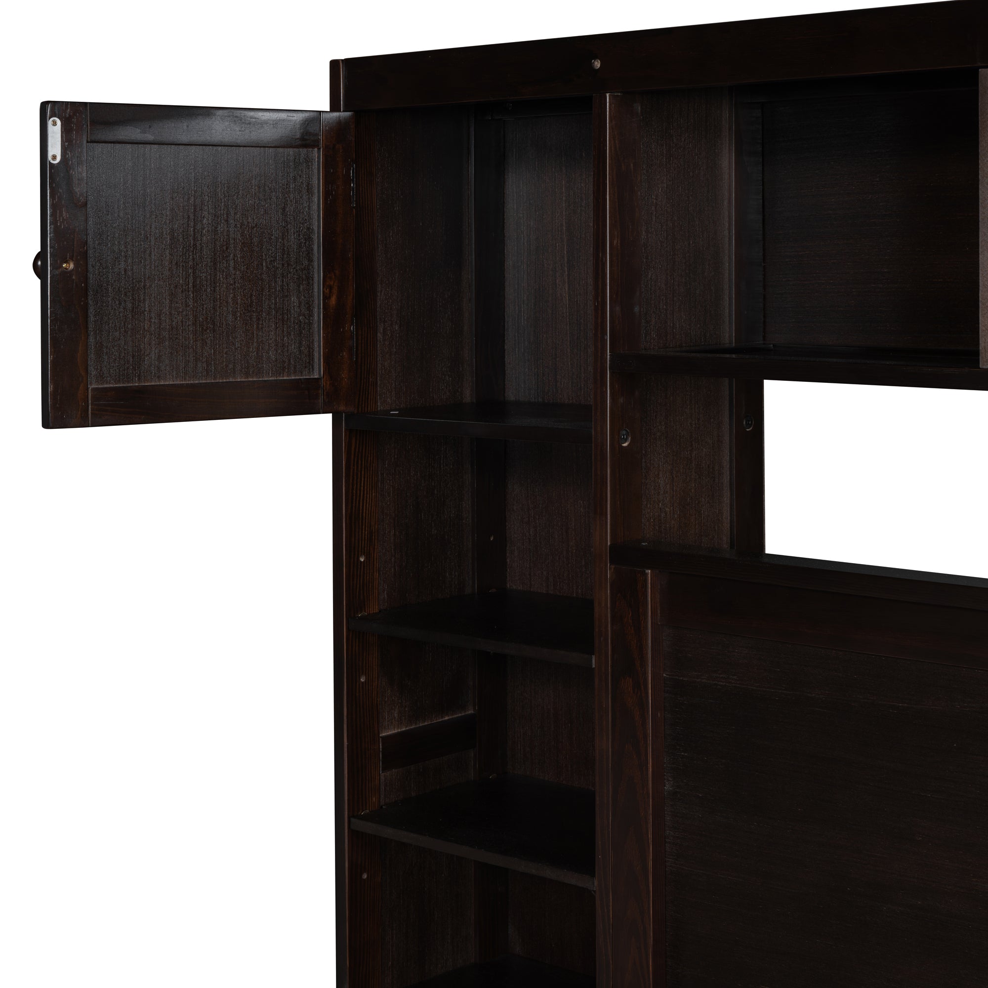 Queen Size Wooden Bed With All-in-One Cabinet, Shelf and Sockets, Espresso - Atlantic Fine Furniture Melbourne FL