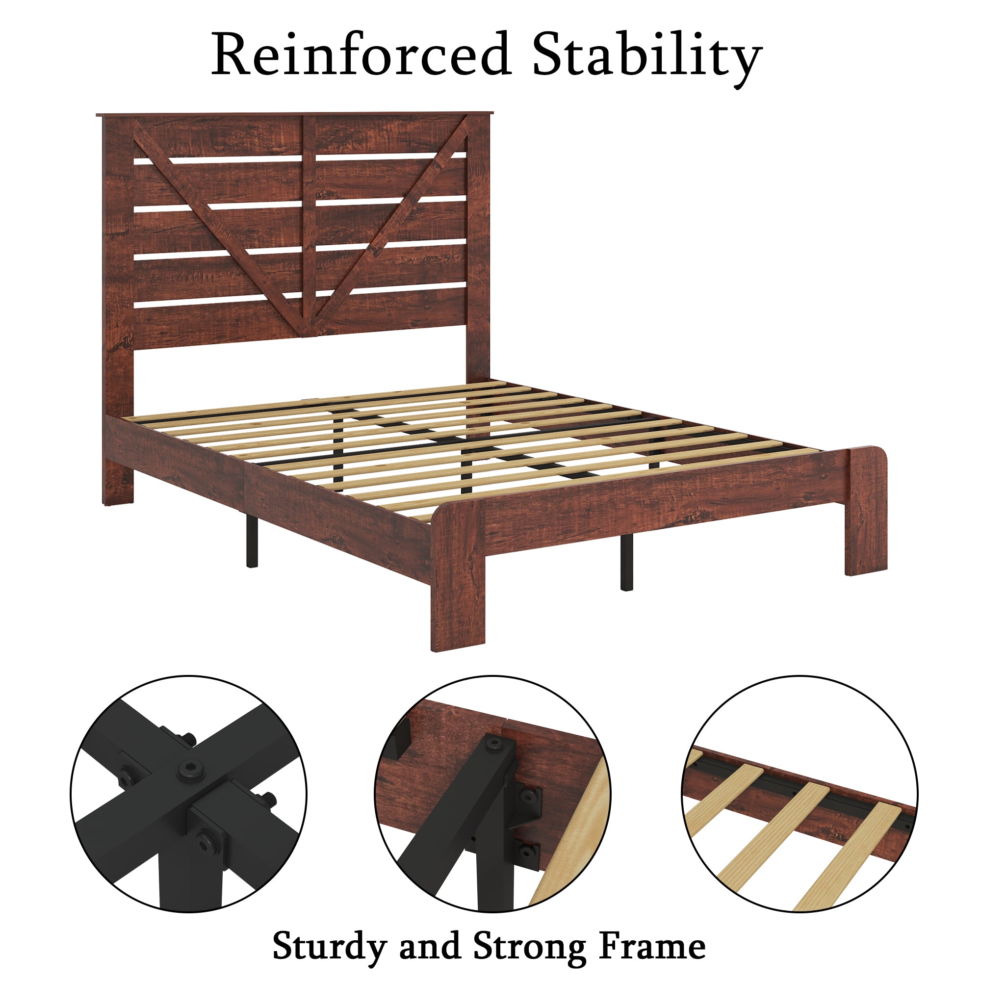 Full Bed Frame Headboard , Wood Platform Bed Frame , Noise Free,No Box Spring Needed and Easy Assembly Tool,Large Under Bed Storage, Vintage Brown