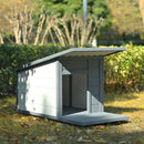 Modern Design Outdoor Dog House With Food Bowl And Wheels Pine - Gray / White