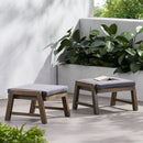 Acacia Wood Outdoor Ottomans With Cushion, (Set of 2)