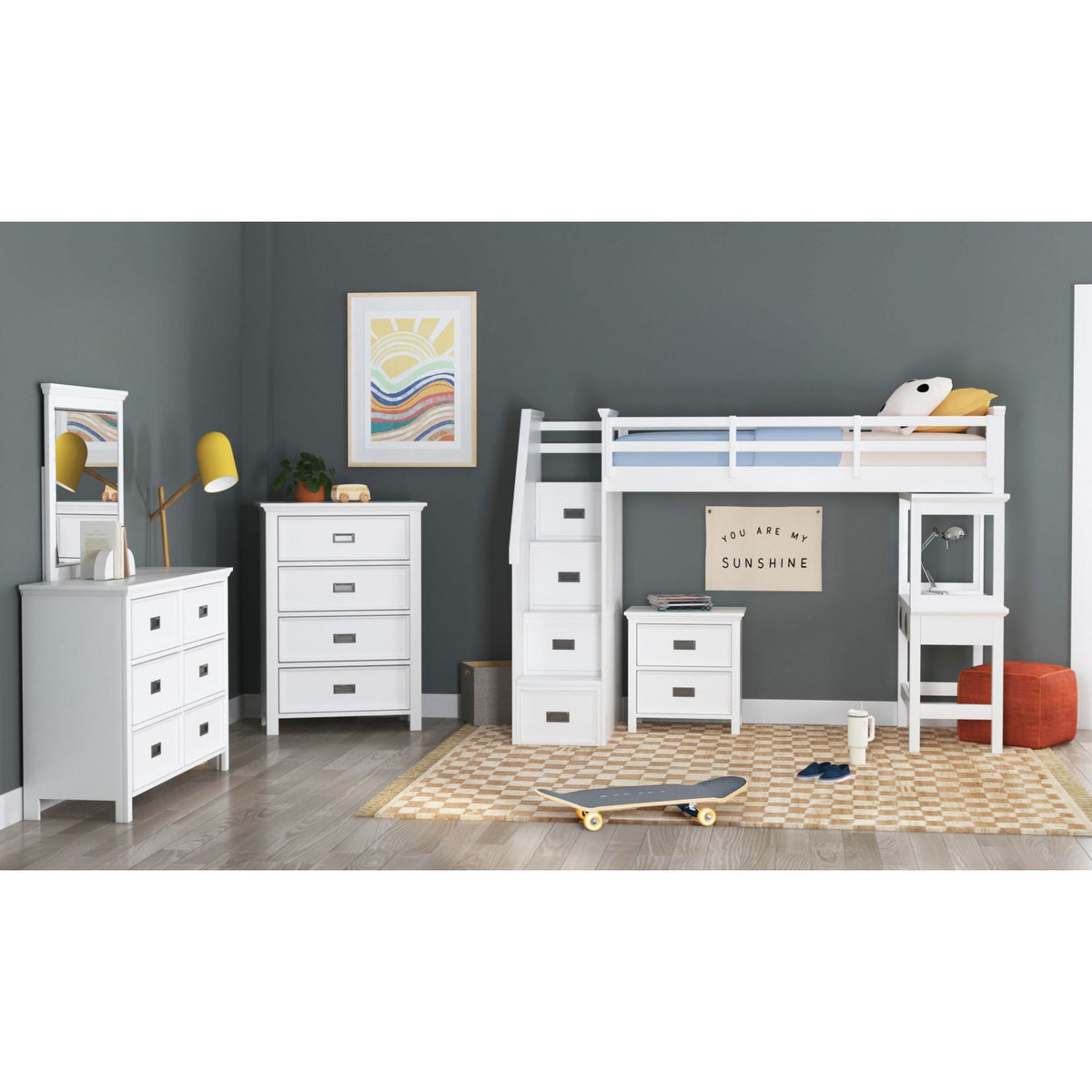Hampton Kids Loft With Staircase And Desk With Speaker Bedroom Set in Black by Elements International, view 10