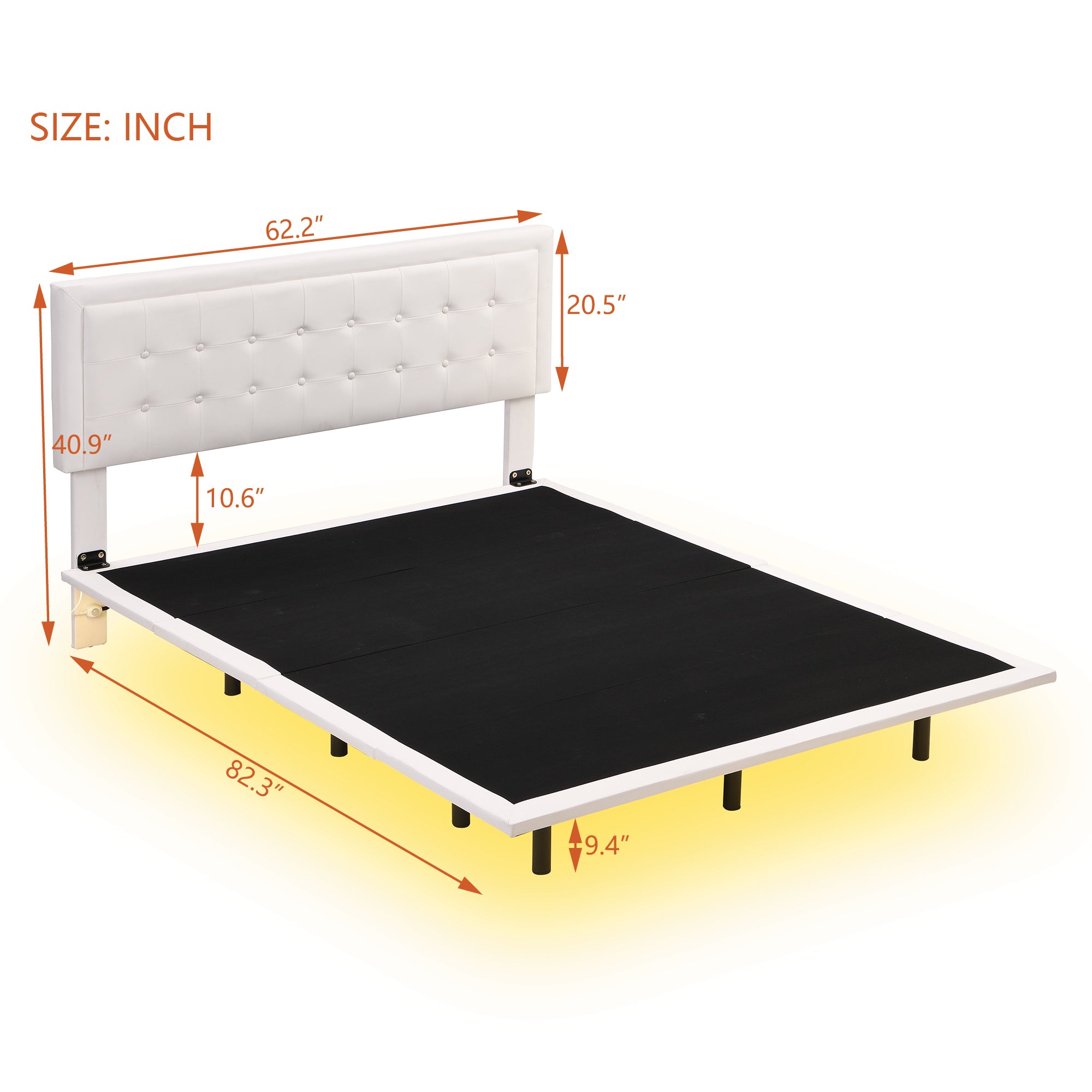 Queen Size Floating Bed Frame with Motion Activated Night Lights,Modern PU Upholstered Button Tufted Platform Bed Frame,White - Atlantic Fine Furniture Melbourne FL