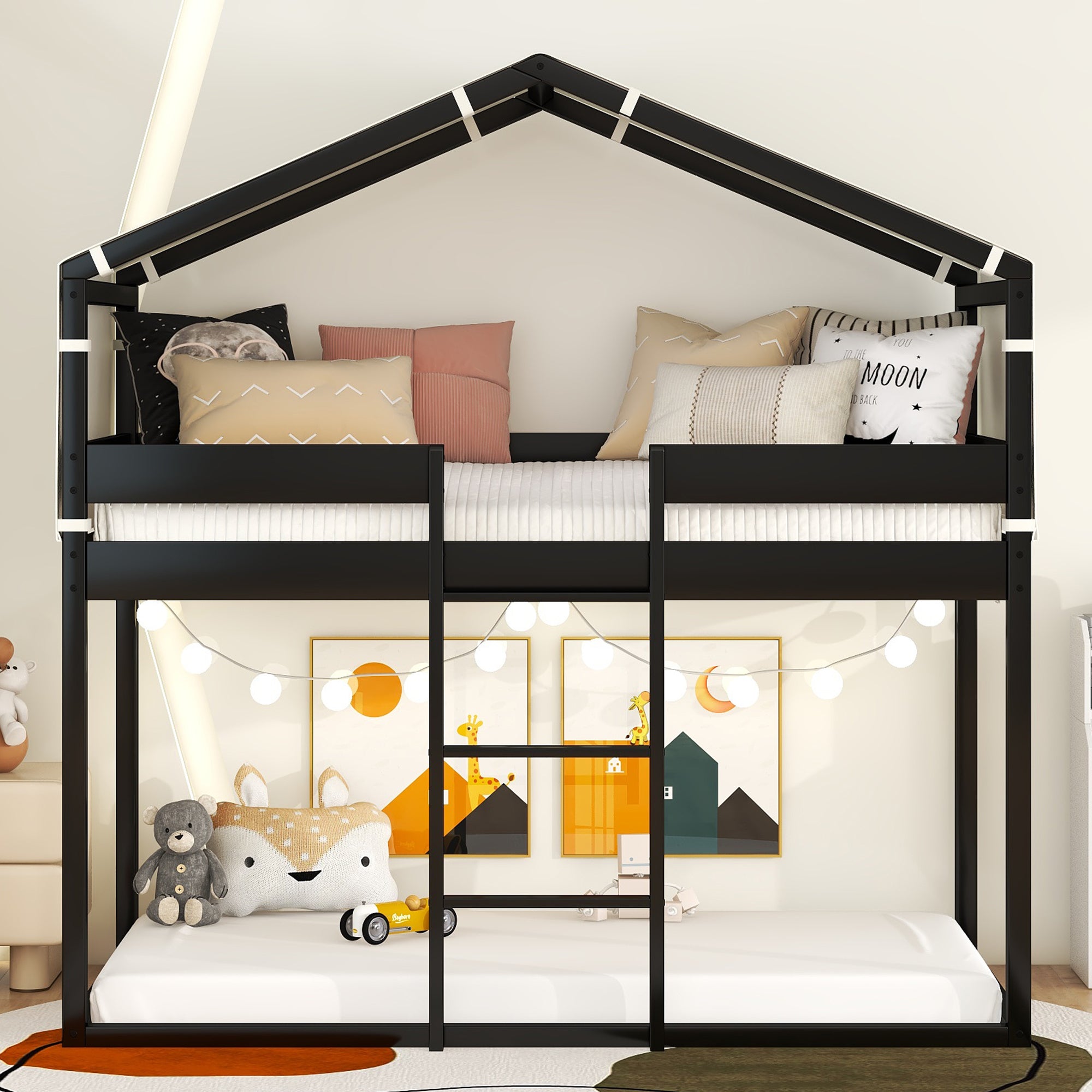 Twin Over Twin Bunk Bed Wood Bed with Tent, Espresso - Atlantic Fine Furniture Melbourne FL