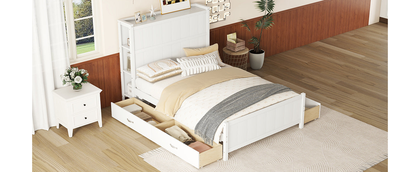 Full Size Platform Bed with Drawers and Storage Shelves, White - Atlantic Fine Furniture Melbourne FL