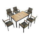 All Weather 7 Piece Patio Dining Table Set With Umbrella Hole - Brown / Gray