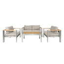Cora - Outdoor Patio Aluminum 4 Pieces Chat Set - Beige / Natural / Silver