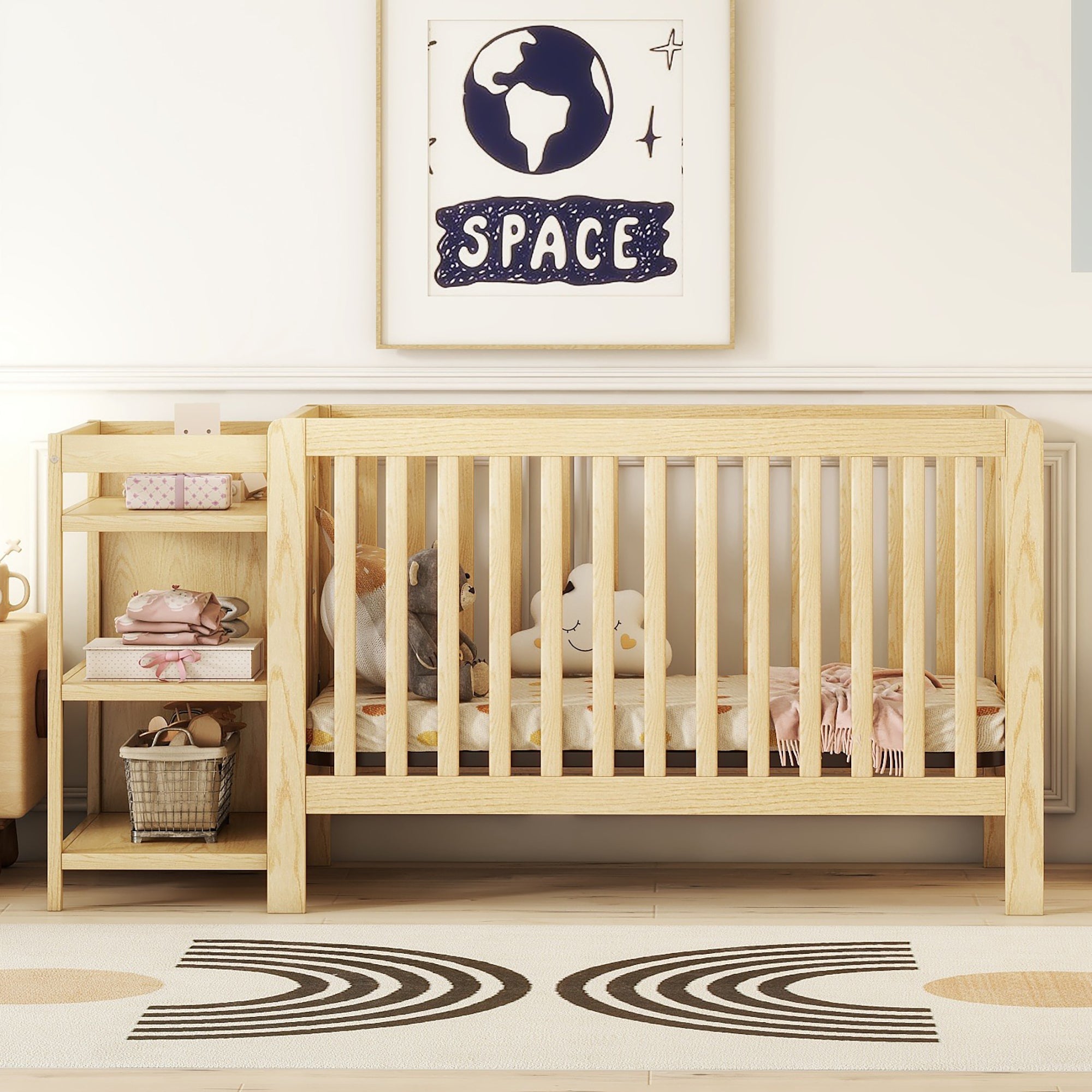 Convertible Crib/Full Size Bed with Changing Table, Natural - Atlantic Fine Furniture Melbourne FL