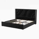 Modern Upholstered LED Bed Frame With Storage Drawers, Wingback Headboard, RGB Light